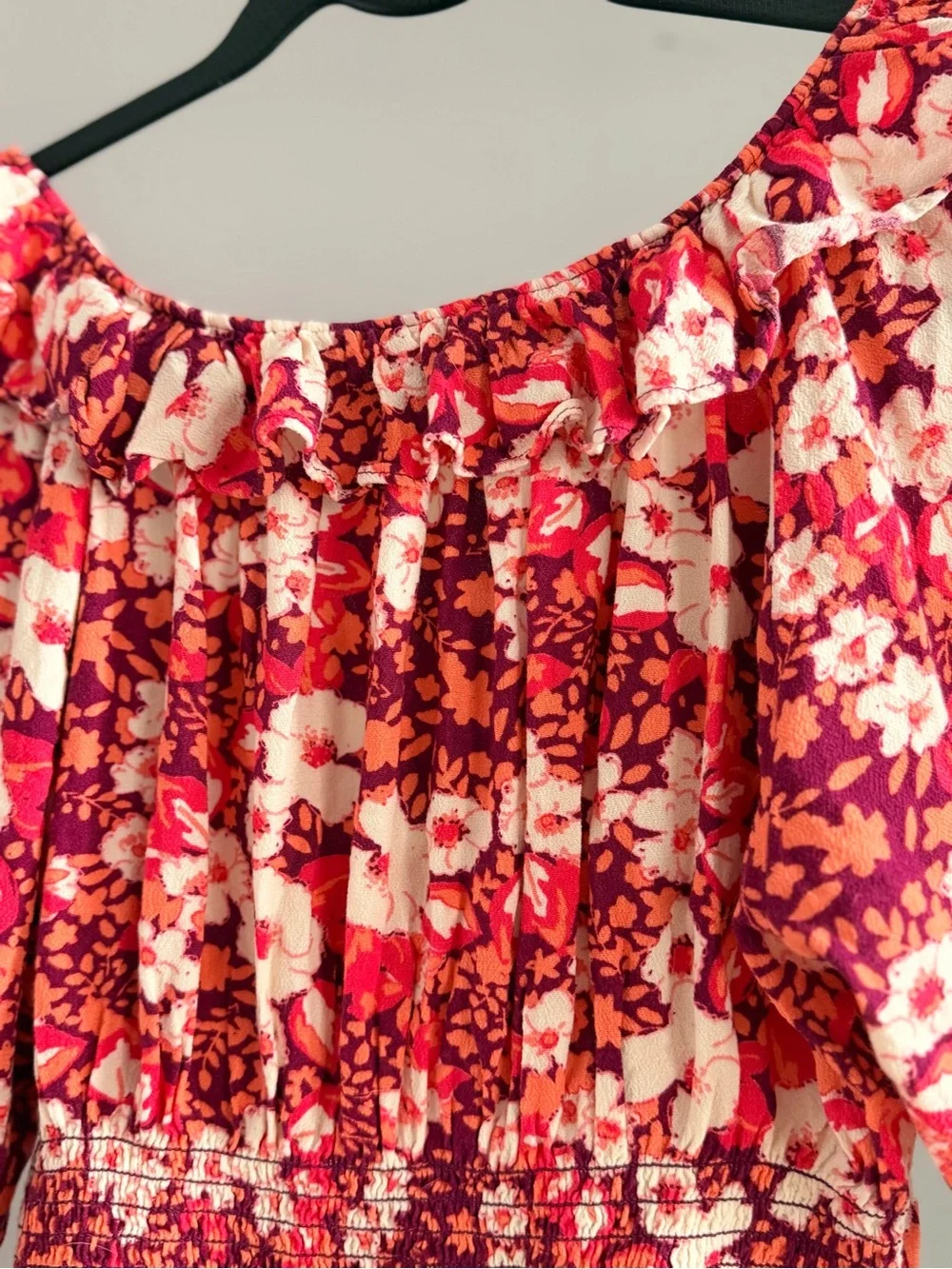 Free People Sweet Memories Pink Multi Floral Print Ruffled Puff Sleeve Top XS